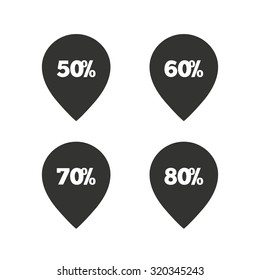 Sale pointer tag icons. Discount special offer symbols. 50%, 60%, 70% and 80% percent discount signs. Flat icons on white. Vector