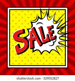 Sale pop art explosion over dotted and burst background.