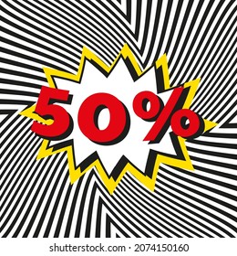 Sale poster with 50 percent discount. Holiday sale event.