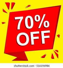 Sale poster with 70 PERCENT OFF text. Advertising  and red vector banner template