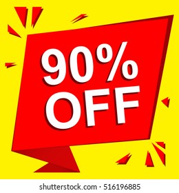 Sale poster with 90 PERCENT OFF text. Advertising  and red vector banner template