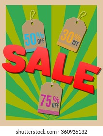 Sale Poster. Sale Background. Sale Tags Collection. Discounts, percent, interest. Empty space leaves room for design elements, custom signs or text. Retro style. Vector template.