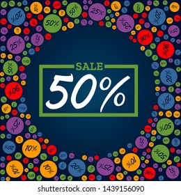 Sale poster, banner. Big sale, clearance. 50% off. Vector illustration.
