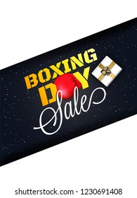 Sale poster or banner design for Boxing Day with gloves and gift box on b&w background.