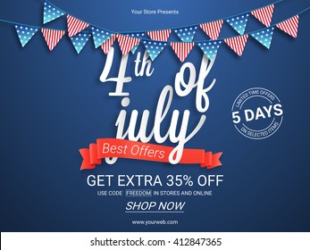 Sale Poster, Sale Banner, Sale Flyer, Best Offers Ribbon, 5 Days Sale, Limited Time Offers. Creative vector illustration for 4th of July, American Independence Day.