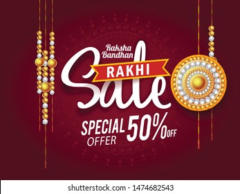 Sale poster or sale banner for indian festival of happy raksha bandhan celebration.