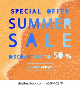 Sale poster, banner for summer sale with landscape and color of the desert of  
Africa. Designed for invitations, posters, brochures, a voucher discount. Layered. Colored vector illustration EPS8.
