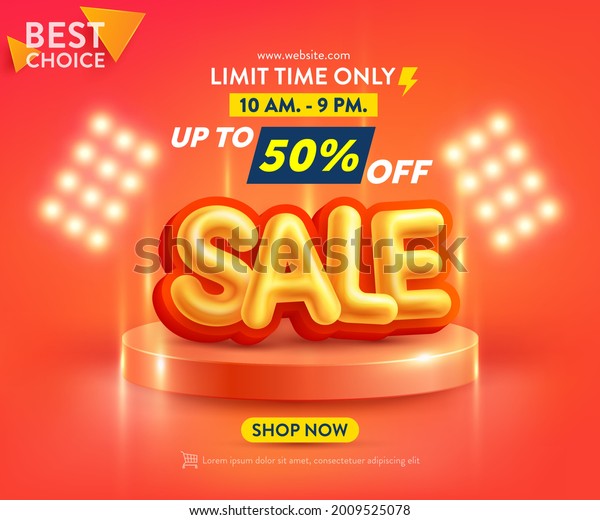 Sale Poster or banner template with blank
product podium scene on orange background.Sales banner template
design for social media and website. Special Offer Sale 50% Off
campaign or promotion.