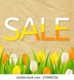 Sale Poster With Border With Tulips With Gradient Mesh, Vector Illustration