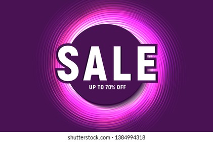 Sale poster with circle twist glowing on dark background