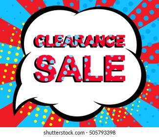 Sale poster with CLEARANCE SALE text. Advertising blue and red vector banner template. Pop art style