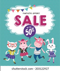 Sale poster with cute animals