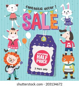 Sale Poster with cute animals