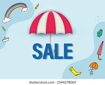 Sale Poster Design with Monsoon Elements Decorated Background.