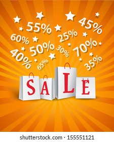 Sale poster design with shopping bags and percent discount
