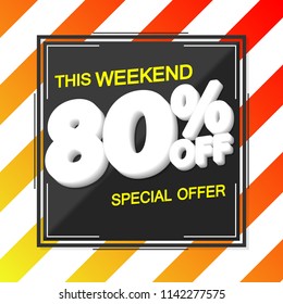Sale poster design template, discount 80% off, special offer, vector illustration