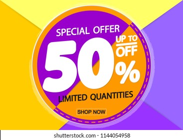 Sale poster design template, discount up to 50% off, special offer, vector illustration