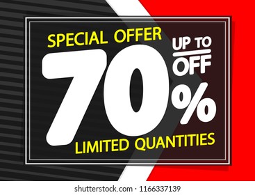 Sale poster design template, discount 70% off, special offer, vector illustration