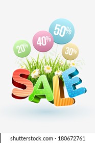 Sale Poster design template. For spring and summer. Elements are layered separately in vector file.