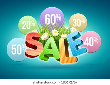 Sale Poster design template. For spring and summer. Elements are layered separately in vector file.