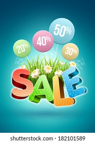 Sale Poster design template. For spring and summer. Elements are layered separately in vector file.