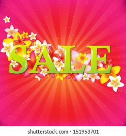 Sale Poster With Flowers And Sunburst With Gradient Mesh, Vector Illustration