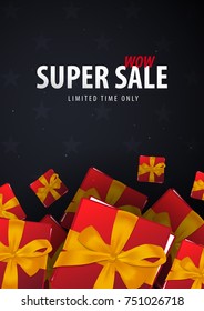 Sale poster or Flyer design with gifts. Discount background for the online store, shop, promotional leaflet, poster, banner. Vector illustration