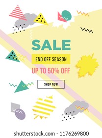 Sale poster with geometric shapes. Super Sale vector illustration. Vector background in retro 80s, 90s memphis style