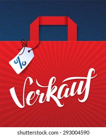 Sale Poster German language calligraphy. Illustration of paper shopping bag and tag