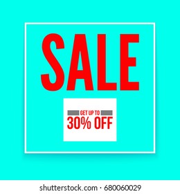 Sale poster, get up to thirty percent, flat geometric vector colored design. Simple banner, template for your business. - Shutterstock ID 680060029