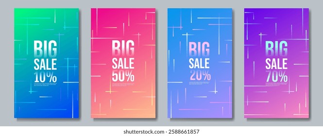 Sale poster with gradient backdrop and bright gradient lines. Perfect for promotions, discounts, shopping ads, and marketing. Vector illustration.