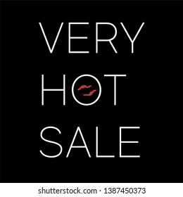 Sale poster with lipstick kiss at black background. Hot sale discounts