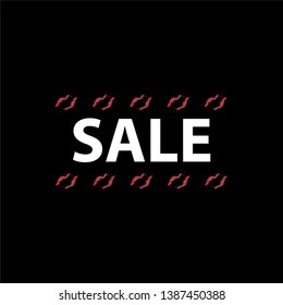 Sale poster with lipstick kiss at black background. Hot sale discounts