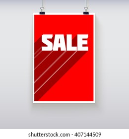 Sale Poster with Long Shadow. Sale and discounts template. Clearance Sale Banner, graphics sales, sale flyer, sale background. Vector illustration