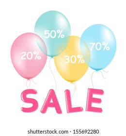 Sale Poster With Pastel Balloons, With Gradient Mesh, Vector Illustration