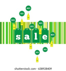 Sale poster with percent discount. Bright vector banner. Vector illustration. Design for banner, flyer and brochure for event promotion business or department store.