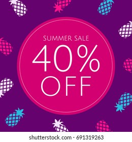 Sale Poster  With  Pineapple, Vector Illustration, With Gradient Mesh