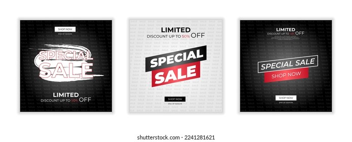 Sale poster set. Specail offer discount up 50. Big sale poster template. Black paper banner. Use for poster, newsletter, shopping, promotion, advertising. Vector illustration concept