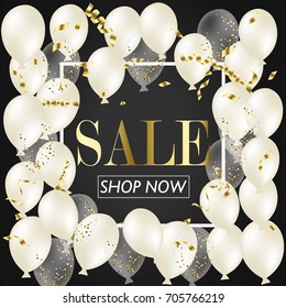 Sale Poster with Shiny Balloons Square Frame. Vector illustra
