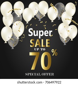 Sale Poster with Shiny Balloons Square Frame. Vector illustra