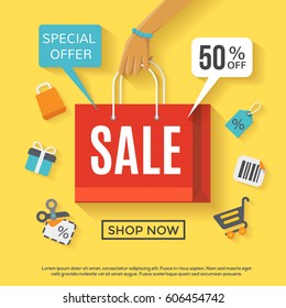 Sale poster with shopping bag