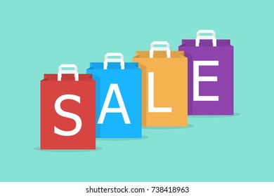 Sale poster. Shopping bags flat design. Vector