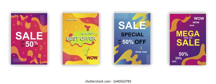 Sale poster social media stories design templates vector set. Promotion flyer, discount voucher, advertising poster. Vector cover sale ads labels and special offer market brochure.