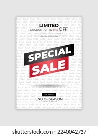 Sale poster. Specail offer discount up 50. Big sale poster template. Black paper banner. Use for poster, newsletter, shopping, promotion, advertising. Vector illustration concept