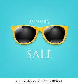Sale Poster Sunglasses And Mint Backgroundd With Gradient Mesh, Vector Illustration