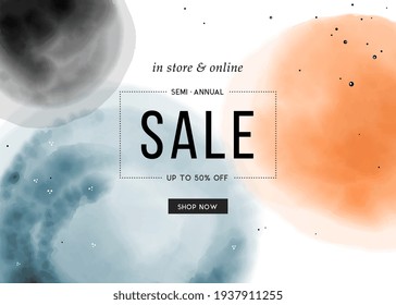 Sale poster template. Abstract watercolor colorful background. Good for promo, ad, web design and email design. Vector illustration.