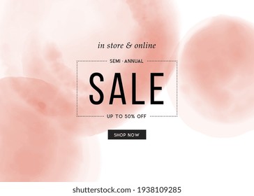 Sale poster template. Abstract watercolor pink background. Good for promo, ad, web design and email design. Vector illustration.