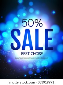 Sale Poster Template. Advertising Shining Design. Powerful Explosion. Bokeh Background. Vector illustration