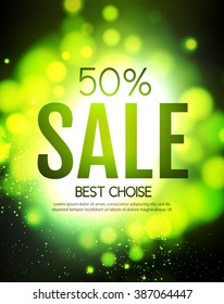 Sale Poster Template. Advertising Shining Design. Powerful Explosion. Bokeh Background. Vector illustration