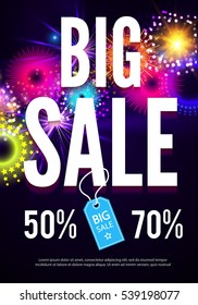 Sale Poster Template. Colorful Fireworks Design. Vector illustration.